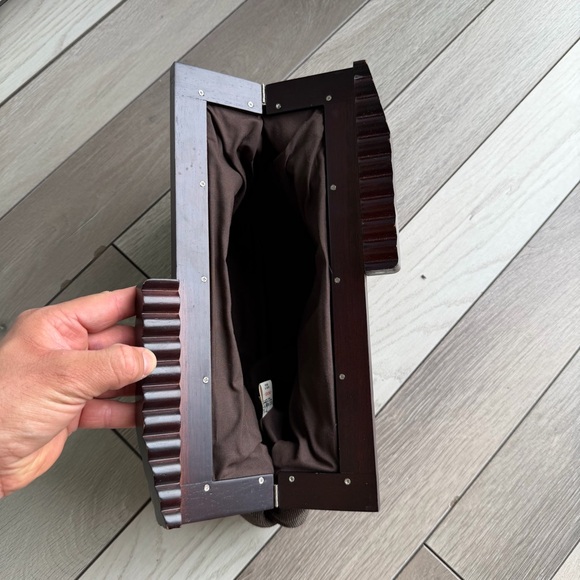 Old Navy Vintage Brown Clutch with Wooden Accents - Picture 4 of 5